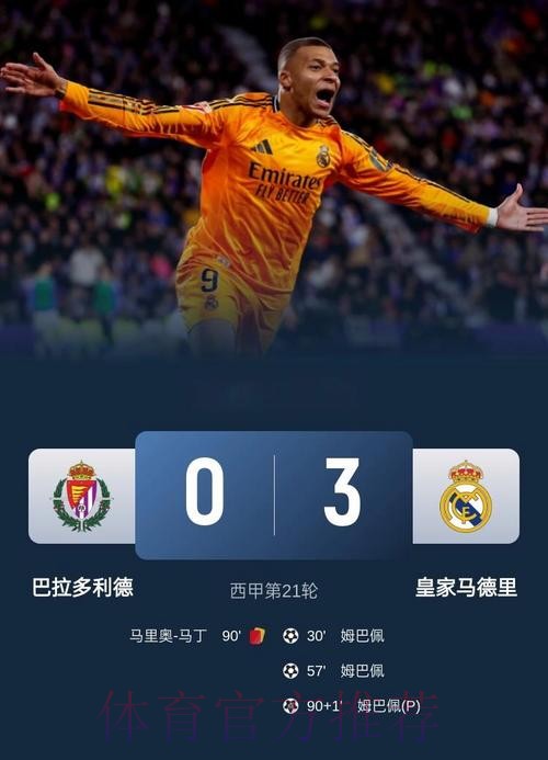 西甲-皇马3-0巴拉多利德 姆巴佩戴帽各赛事5场8球